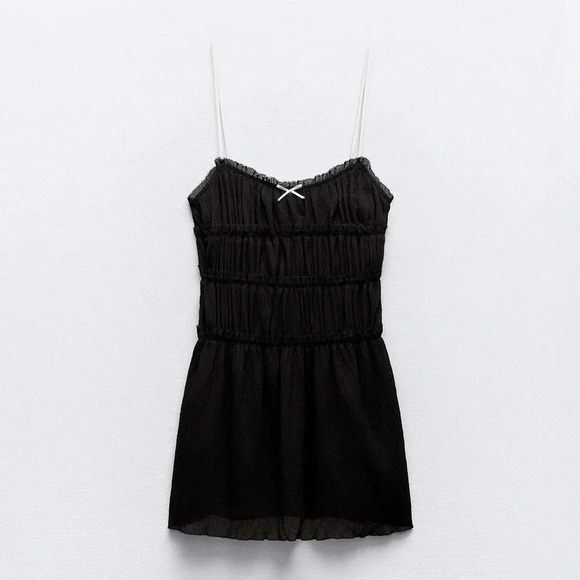 ZARA LITTLE BOW TEXTURED DRESS - Picture 6 of 8